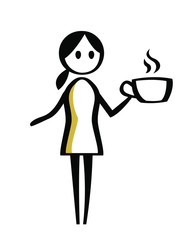 Flipchart style drawing of woman holding cup of coffee - line art illustration for presentations