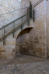 Stairs leading to the roof of the mosque and the Muslim part of the grave of the prophet Samuel on Mount of Joy near Jerusalem in Israel