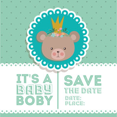 Baby shower invitation with bear cartoon vector design