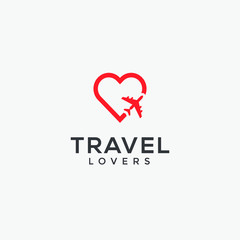 travel logo with love symbol template on white background