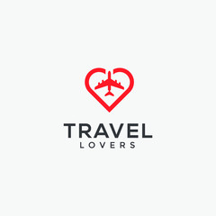 travel logo with love symbol template on white background