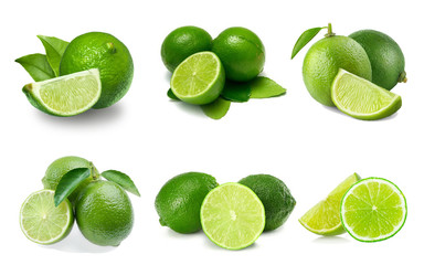 set of limes isolated on white background