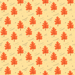 Fototapeta na wymiar seamless vector pattern with autumn oak leaves and decorative ornaments: dots and lines on a light orange background