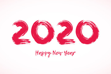 Fototapeta premium Happy New Year 2020. Grunge text. Element of design greeting card. Hand calligraphy. Vector illustration. Isolated on white background.
