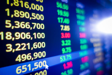 Obraz premium Blue stock exchange market graph on LED screen for business analysis. Finance and economic graphs.