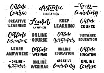 Fototapeta premium Online education hand drawn lettering set