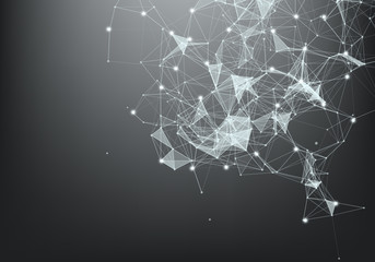 Abstract Internet connection and technology graphic design. Data futuristic. Low poly shape with connecting dots and lines on dark background.