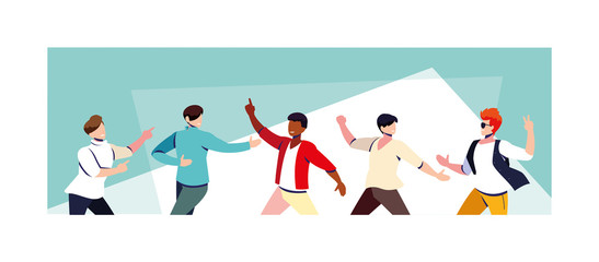 scene of men in dance pose, party, dance club