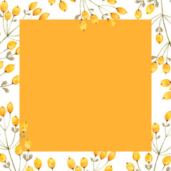 watercolor yellow decorative frame, with floral ornaments