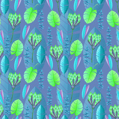 exotic flowers pattern on a blue background