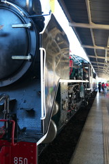 Bangkok,Thailand-December 5, 2019: Double-headed steam locomotive train at Hua Lamphong station in Bangkok, Thailand