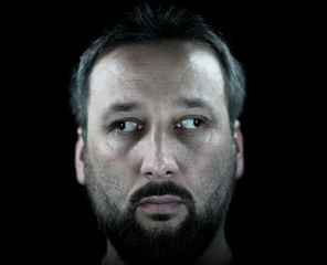 Fototapeta premium Crossed eyes opposite direction eyes man