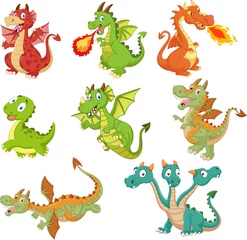 Rolgordijnen Draak Set van draken cartoon op witte achtergrond