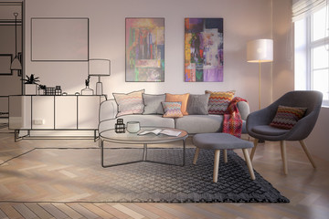 Modern Furnishings and Art Panintings Inside an Apartment (draft) - 3d visualization