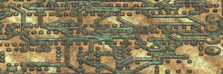 3D rendering- copper metal destroyed. Background bronze