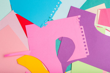 segments of colored paper on the table