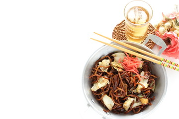 Japanese style fried noodles, cabbage and soy sauce