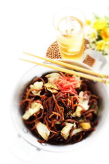 Japanese style fried noodles, cabbage and soy sauce