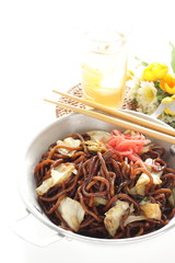 Japanese style fried noodles, cabbage and soy sauce