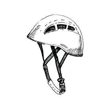 Hand drawn climbing equipment helmet. Climbing helmet, sketch.