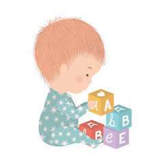 Cute baby boy with cubes vector design