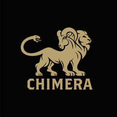 Vector logo of Chimera, a lion monster with the head of a goat arising from its back and a snake's head as the tail - obrazy, fototapety, plakaty