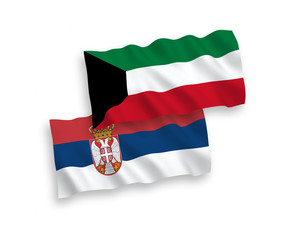 Flags of Kuwait and Serbia on a white background