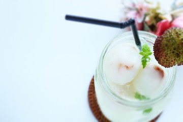 Tropical jar drink, Lychee and soda with mint