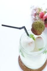 Tropical jar drink, Lychee and soda with mint