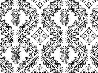 Ikat pattern etnic indian ornamental black and white illustration. Navajo motif texture ornate  design for surface print. Black and white background