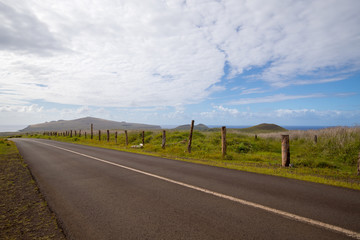 Fototapeta na wymiar A road in the interior of Easter Island, Chile