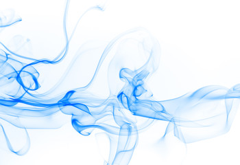 Blue smoke abstract on white background for design. ink water on white