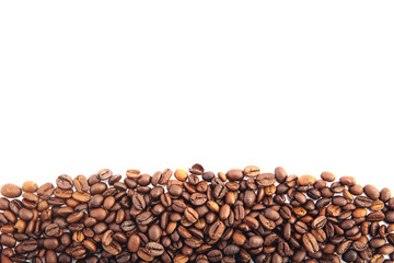 Coffee beans isolated on white background with copyspace for text.