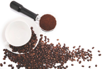 Coffee beans and powder