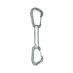 Hand drawn quickdraw carabiner for climbing isolated on white.