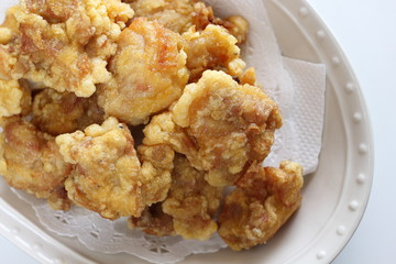 Asian food, fried chicken in bowl with copy space