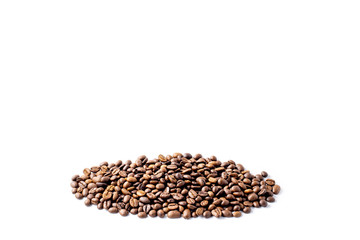 Coffee beans isolated on white background with copyspace for text.