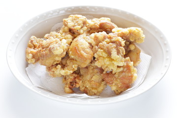 Asian food, fried chicken in bowl with copy space