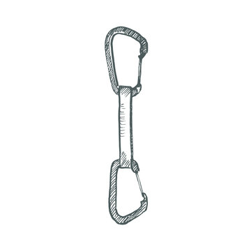 Hand drawn quickdraw carabiner for climbing isolated on white.