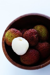 Lychee fruit in wooden for asian food image