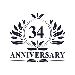 34 years Anniversary logo, luxurious 34th Anniversary design celebration.