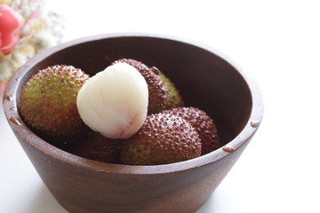 Lychee fruit in wooden for asian food image