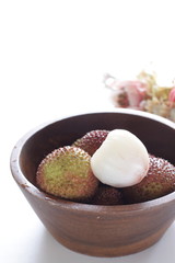 Lychee fruit in wooden for asian food image