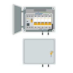 Fuse box. Electrical power switch panel. Electricity equipment. Vector