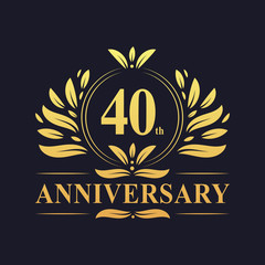 40th Anniversary logo, luxurious golden color 40 years Anniversary logo design celebration.