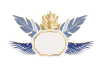 Isolated tropical blue and gold leaves vector design