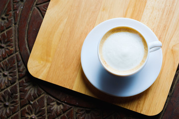 Coffee latte, shaped bubble coffee and copy space.top view