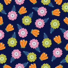 Fototapeta premium Seamless background with abstract flowers and patterns. It can be used for decoration of textile, paper and other surfaces.