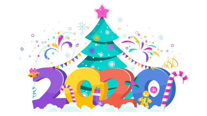 Naklejka premium 2020 greeting card. Huge Christmas Tree.