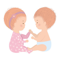 Cute baby boy and girl vector design